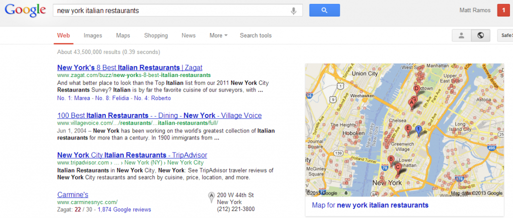 New York Iitalian Restaurants Query